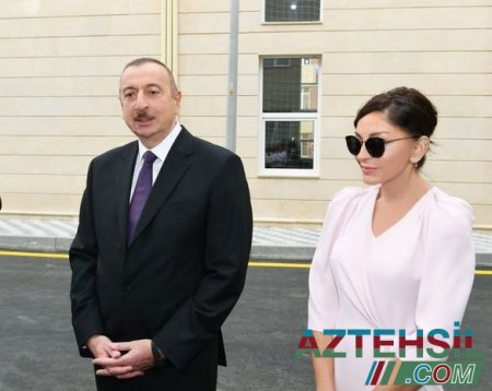 Ильхам Алиев и Мехрибан Алиева на открытии новой школы в Баку